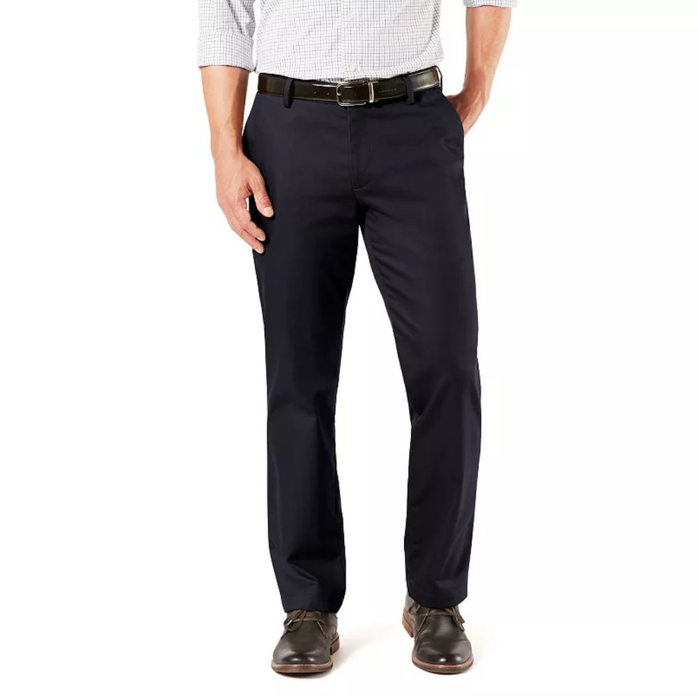NWT Mens Size 34 34x30 Dockers Navy Blue Khaki Straight-Fit Lux Stretch Pants